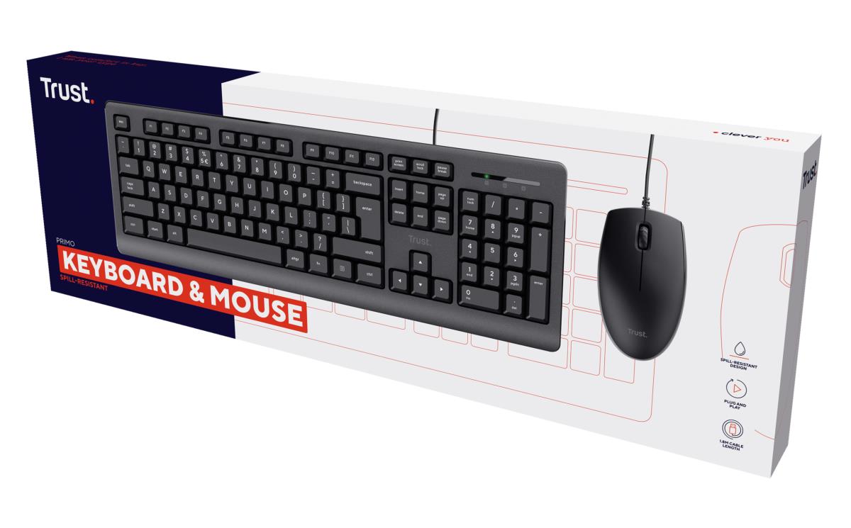 Primo - Keyboard And Mouse - USB - Black - Qwerty Us / Int''l With Warranty 5 Years