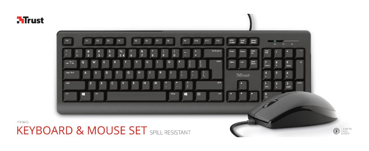 Keyboard Primo - USB - Black - Azerty Belgian And Mouse Set With Warranty 5 Years