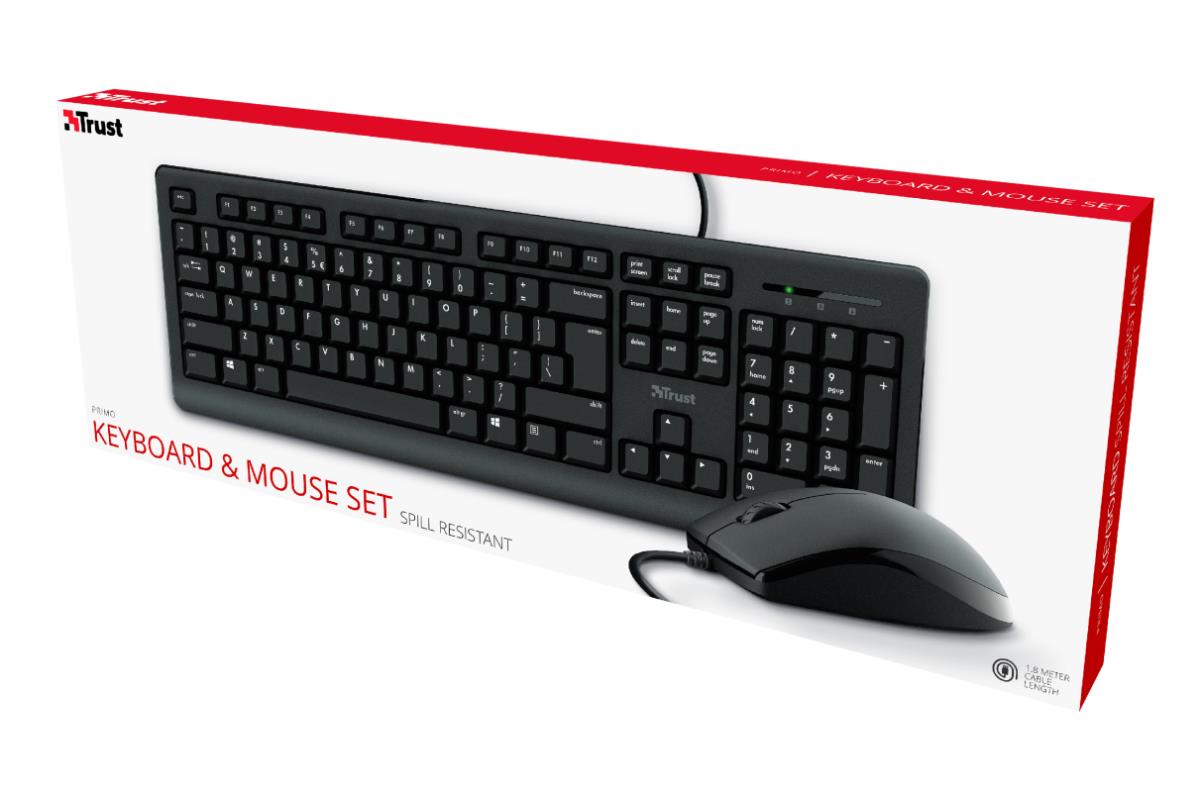 Keyboard Primo - USB - Black - Azerty Belgian And Mouse Set With Warranty 5 Years