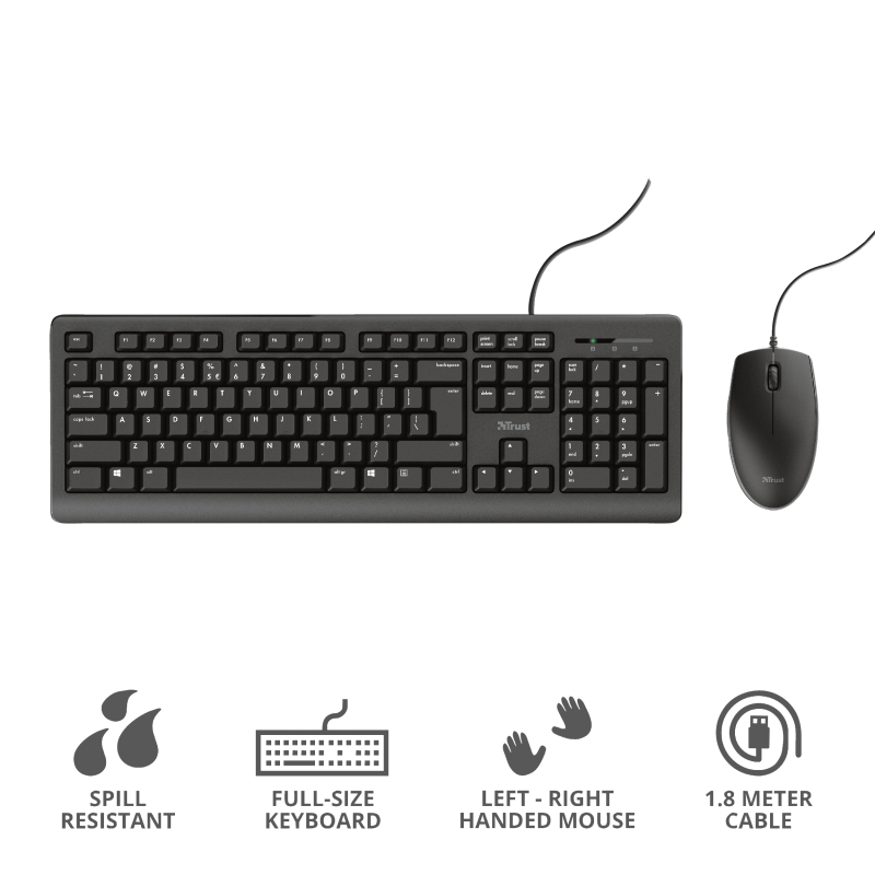 Keyboard Primo - USB - Black - Azerty Belgian And Mouse Set With Warranty 5 Years