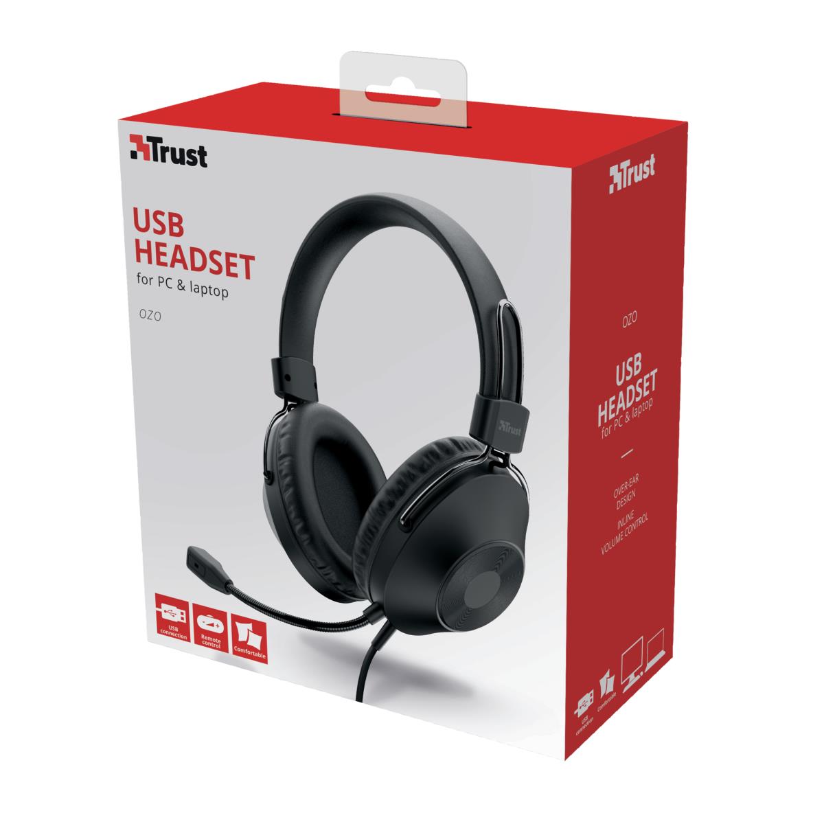 Headset Ozo Over-ear - USB  - Wired - Black