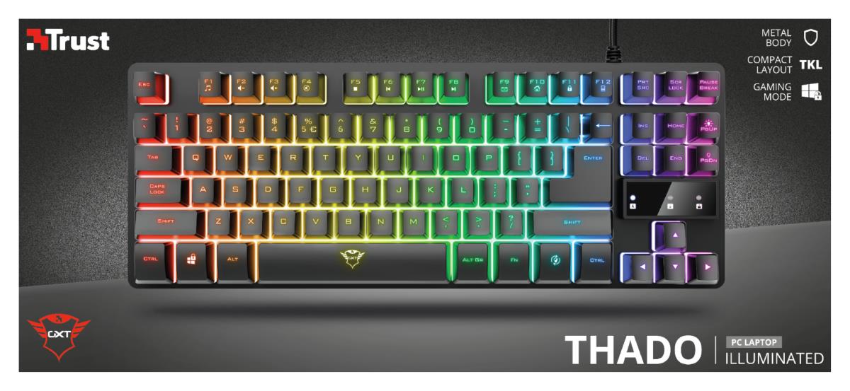 Keyboard Gxt 833 Thado Tkl Illuminated Gaming - USB - Black - Qwerty Us