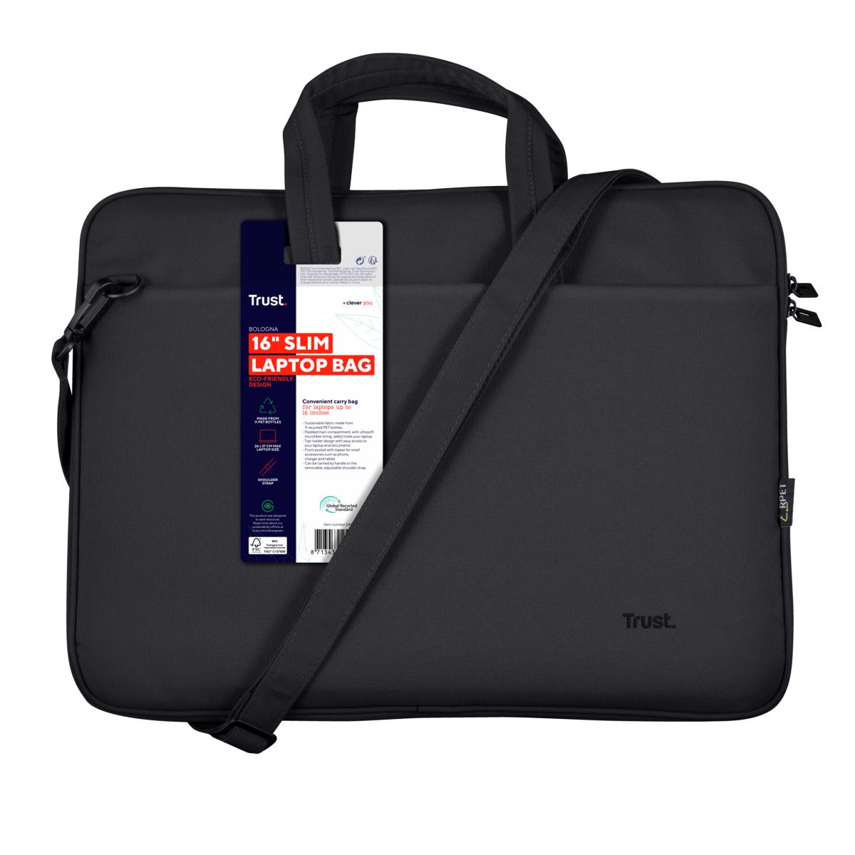 Bologna Slim Laptop Bag For 16in Eco Laptops Black With 5 Years Warranty