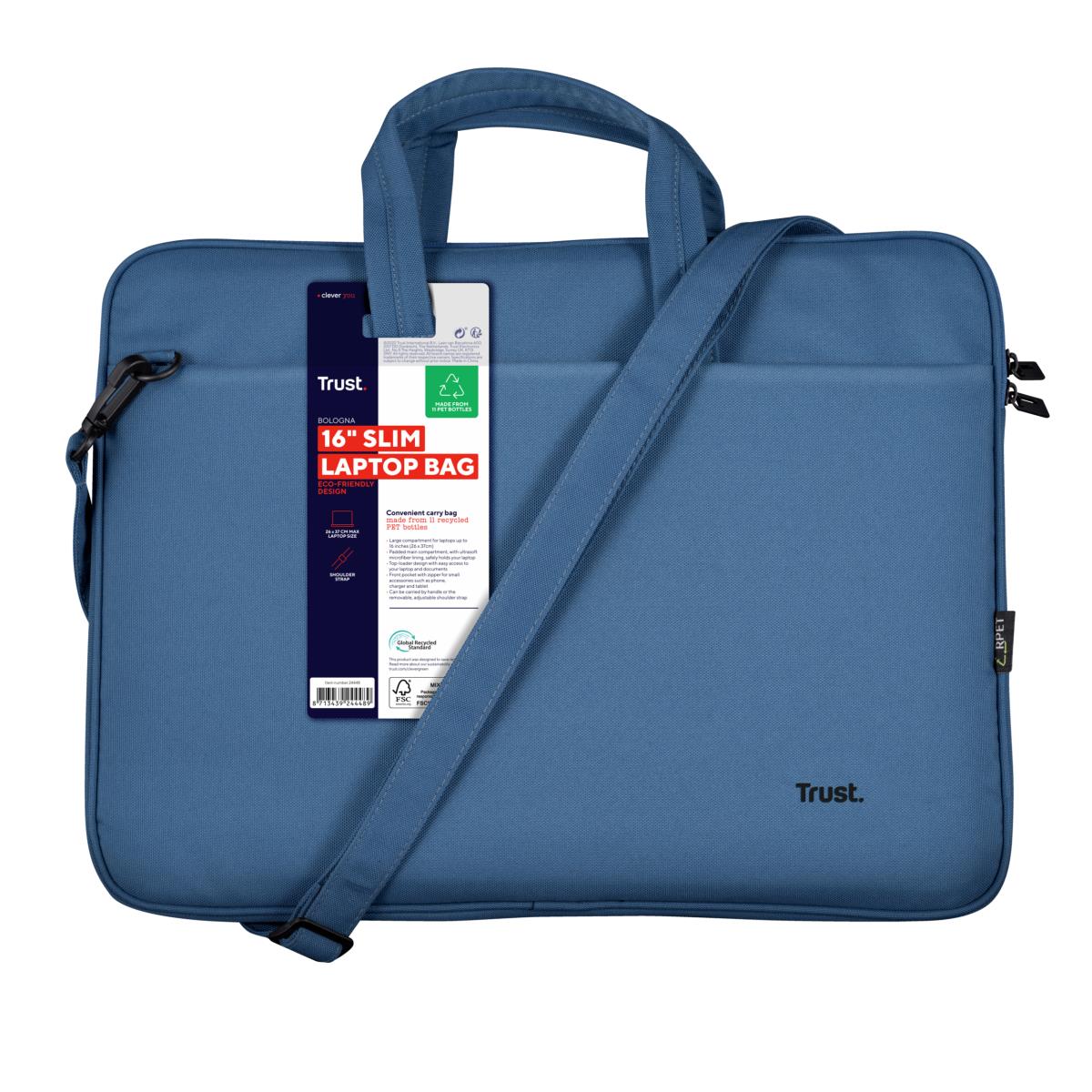 Bologna Slim Laptop Bag For 16in Eco Laptops Blue With 5 Years Warranty