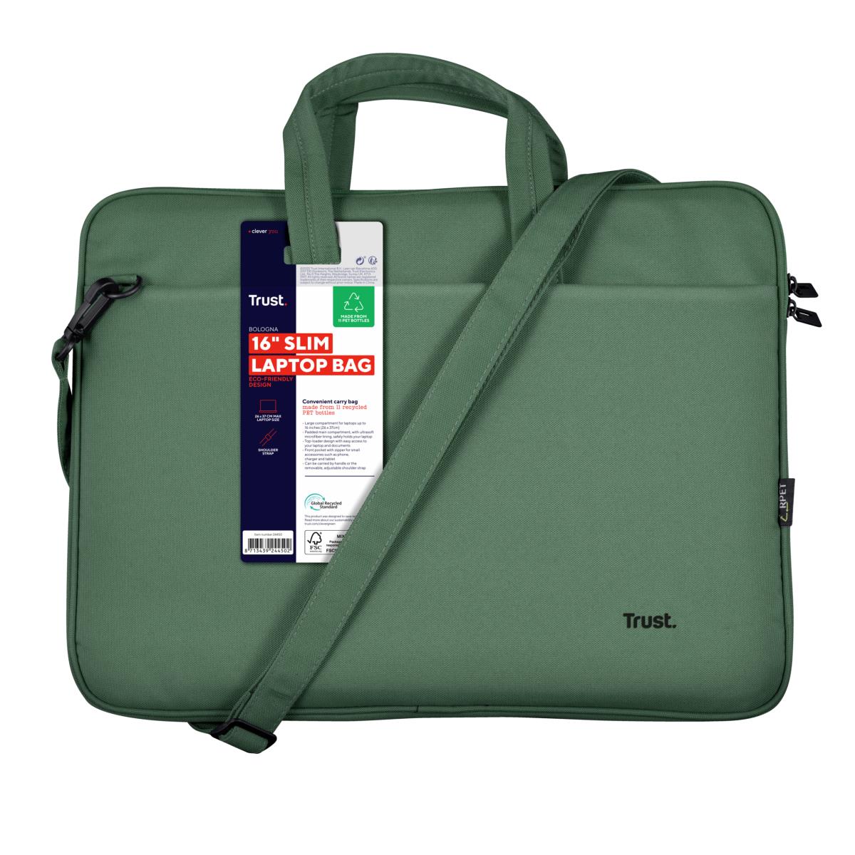 Bologna Slim Laptop Bag For 16in Eco Laptops Green