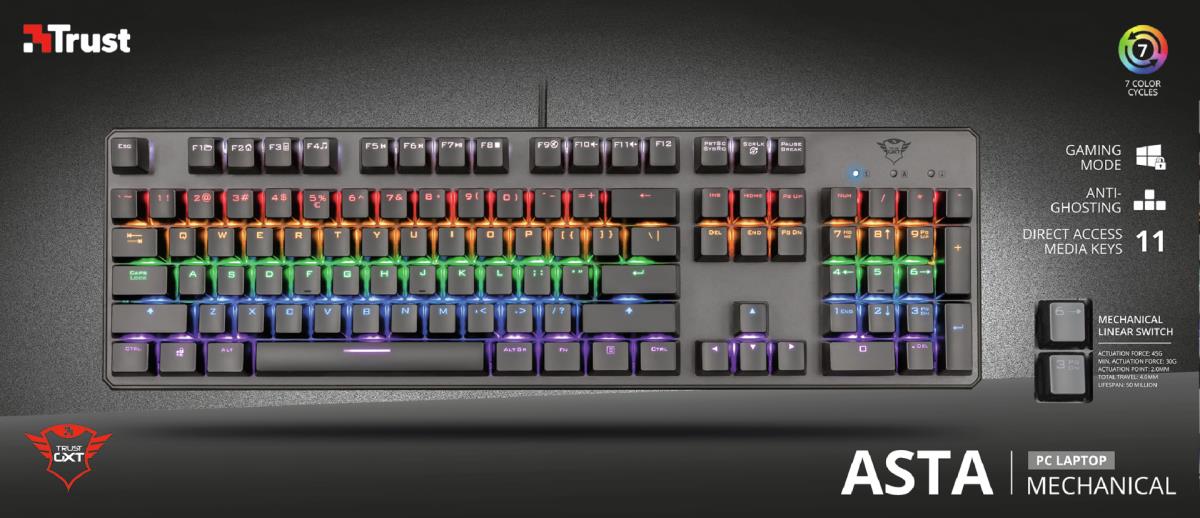Keyboard Gxt 865 Asta Semi Mechanical - USB - Black - Qwertzu German