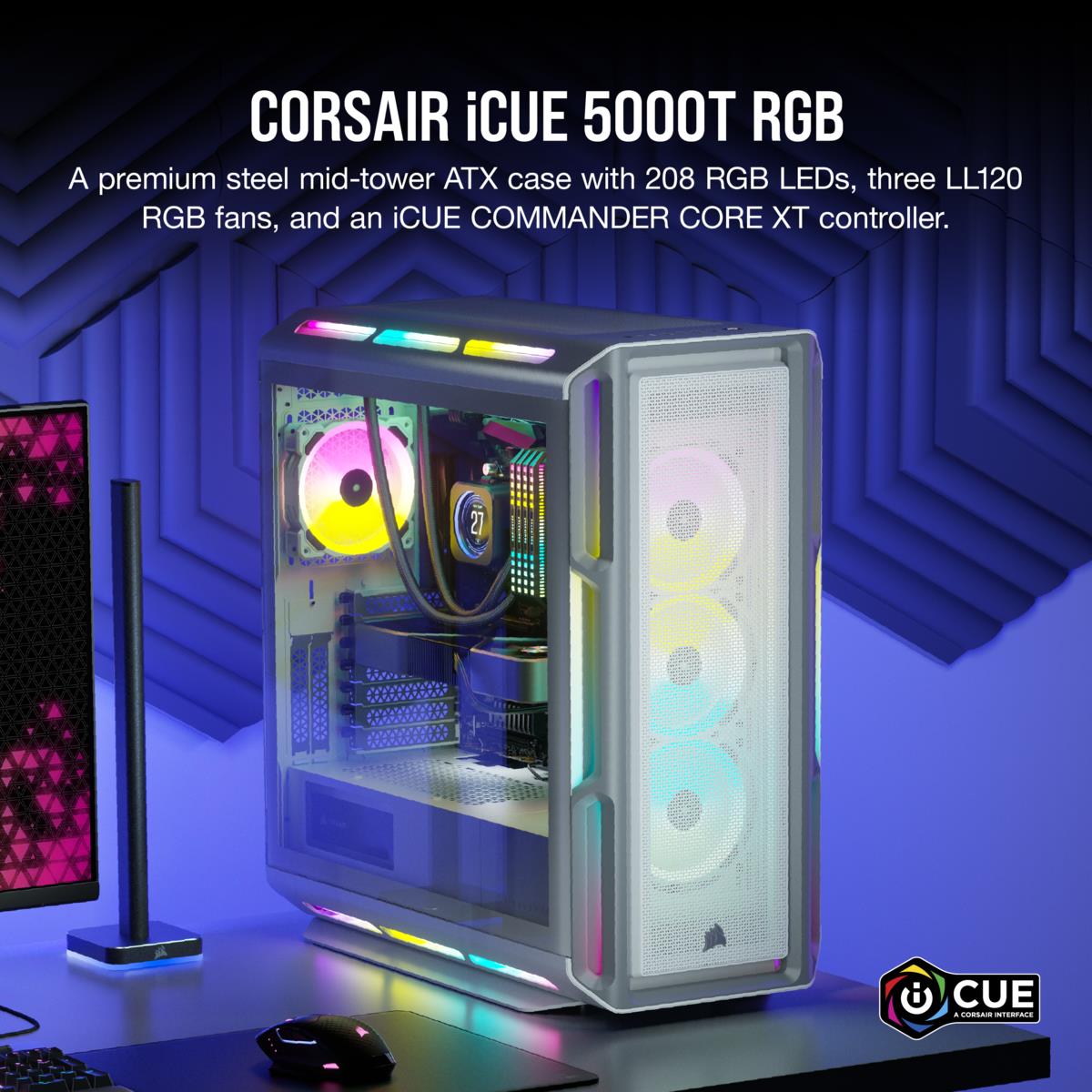 Mid-tower ATX Pc Case - Icue 5000t - RGB Tempered Glass - White