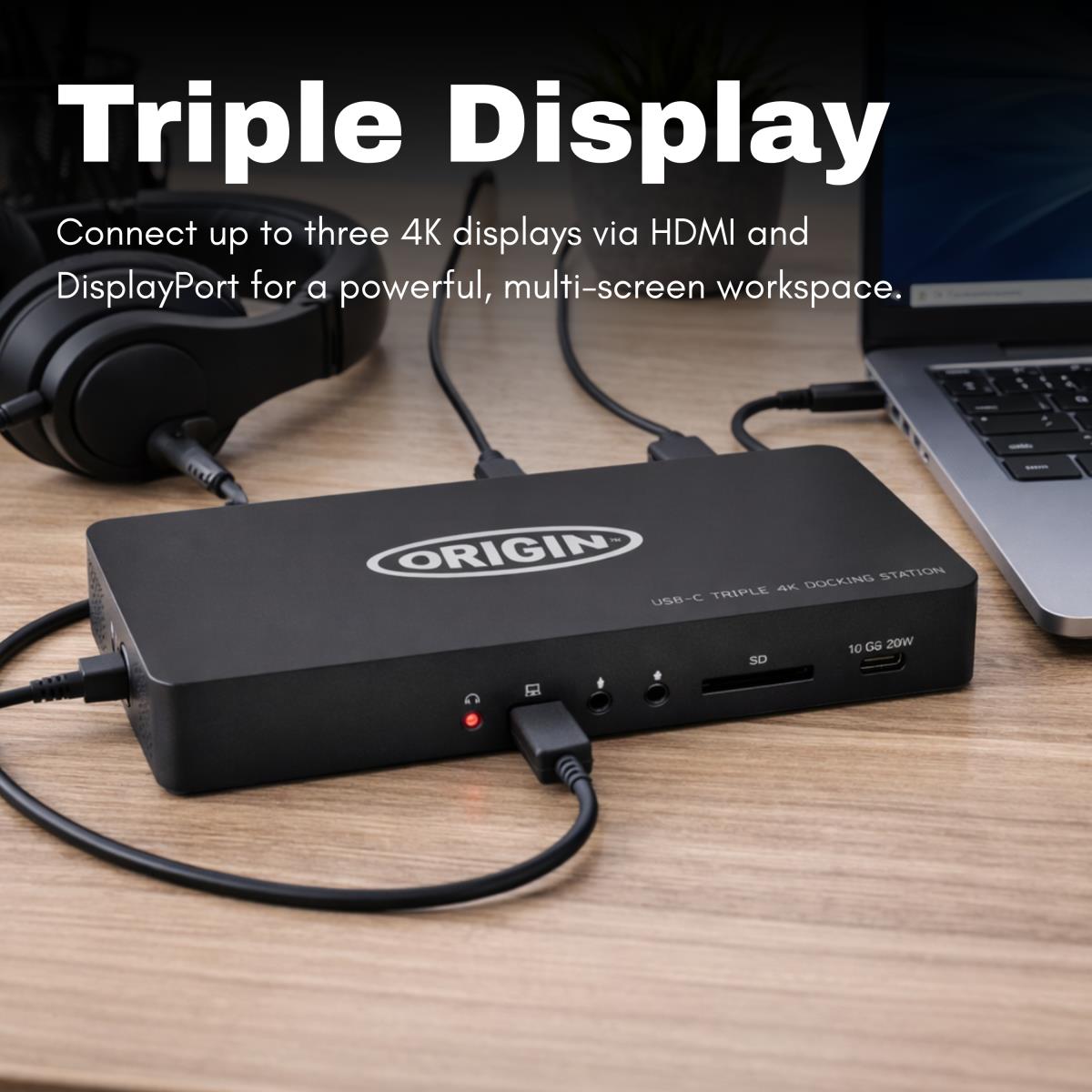 Docking Station - Triple 4k USB-c - 135w - Black With Cable USB-c To USB C / USB-a