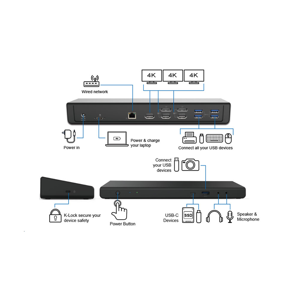Docking Station - Triple 4k USB-c - 135w - Black With Cable USB-c To USB C / USB-a