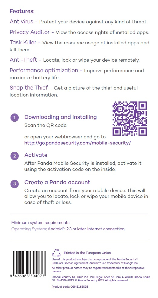 Panda Mobile Security 2016 1 Year 5 Users