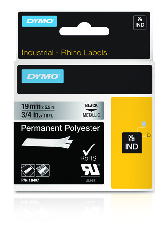 Tape - Black On Metallic - 19mm X 5.5m - Permanent Polyester