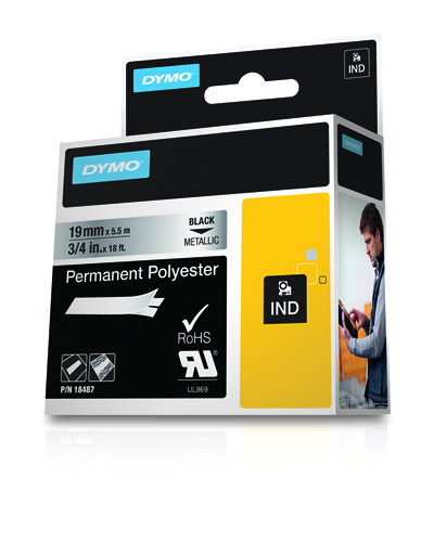 Tape - Black On Metallic - 19mm X 5.5m - Permanent Polyester