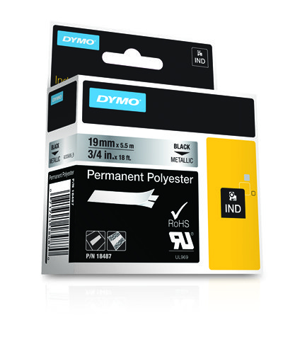Tape - Black On Metallic - 19mm X 5.5m - Permanent Polyester