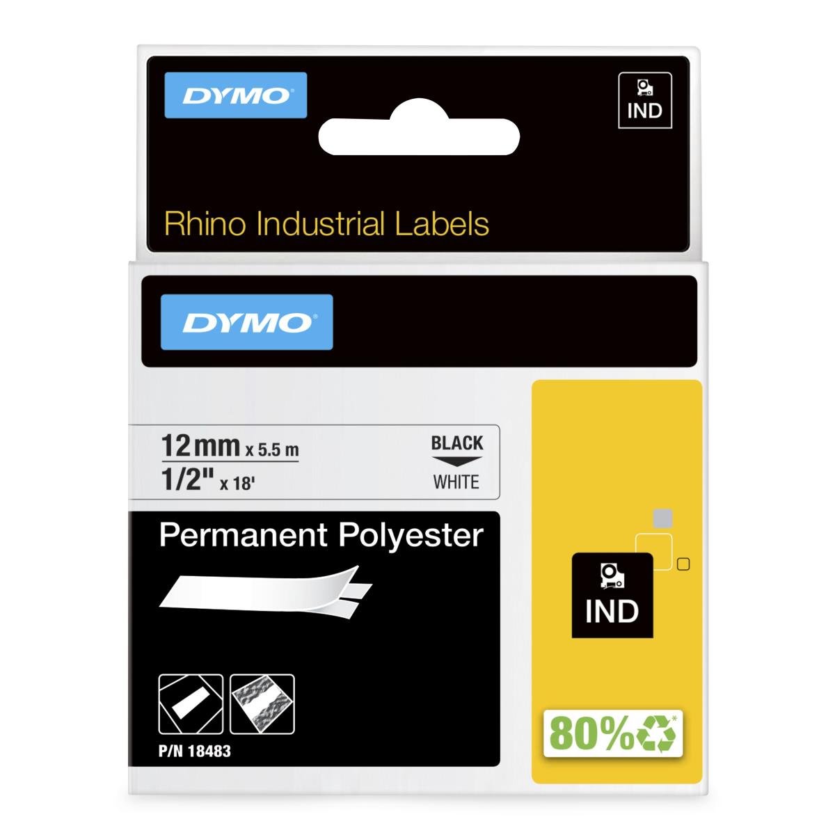 RHINO TAPE PERM. POLYESTER 12MM WIT