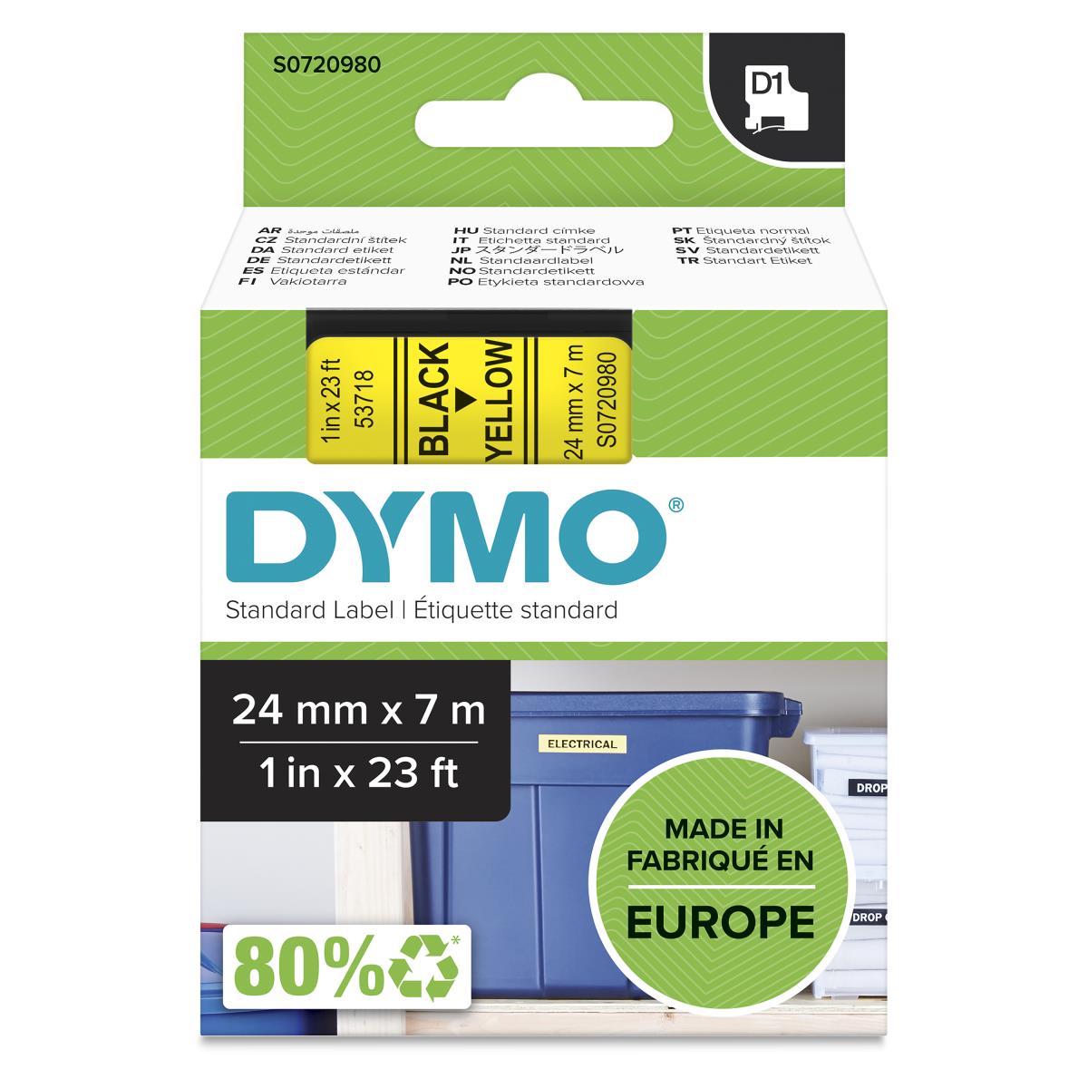 Tape Label Black On Yellow 24mmx7m Type D1
