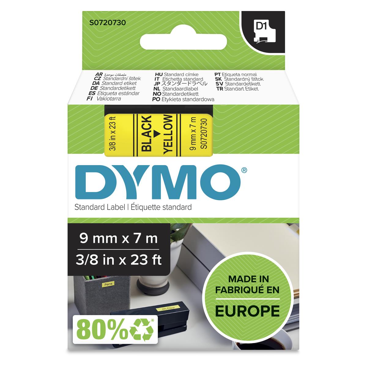 Tape Black On Yellow 9mmx7m Type D1