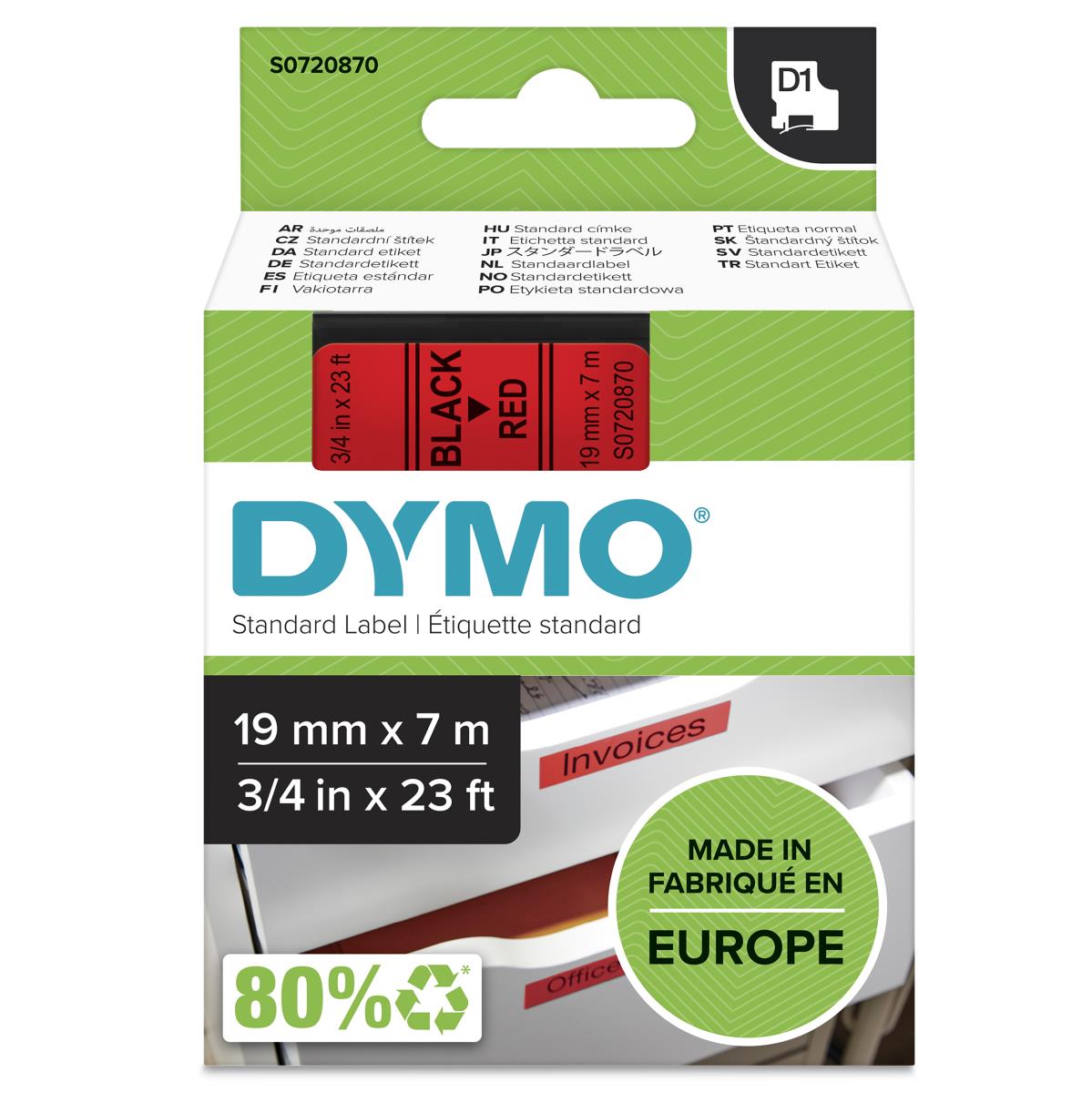 D1 Standard Tape Black On Red 19mmx7m