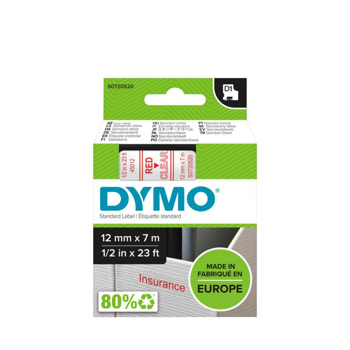 D1 - Tape Dymo 12mmx7m Red/transparant
