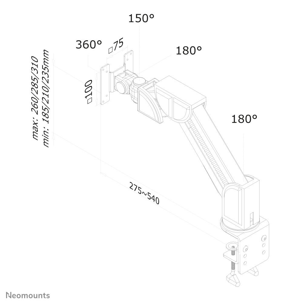 LCD Monitor Arm (fpma-d600black) Desk Clamp Mount 600mm Length 0-310mm Hight Black