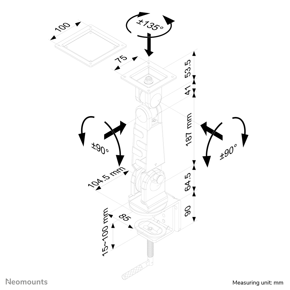 LCD Monitor Arm (fpma-d400) Desk Clamp Mount 338mm Length 0-400mm Hight Gray