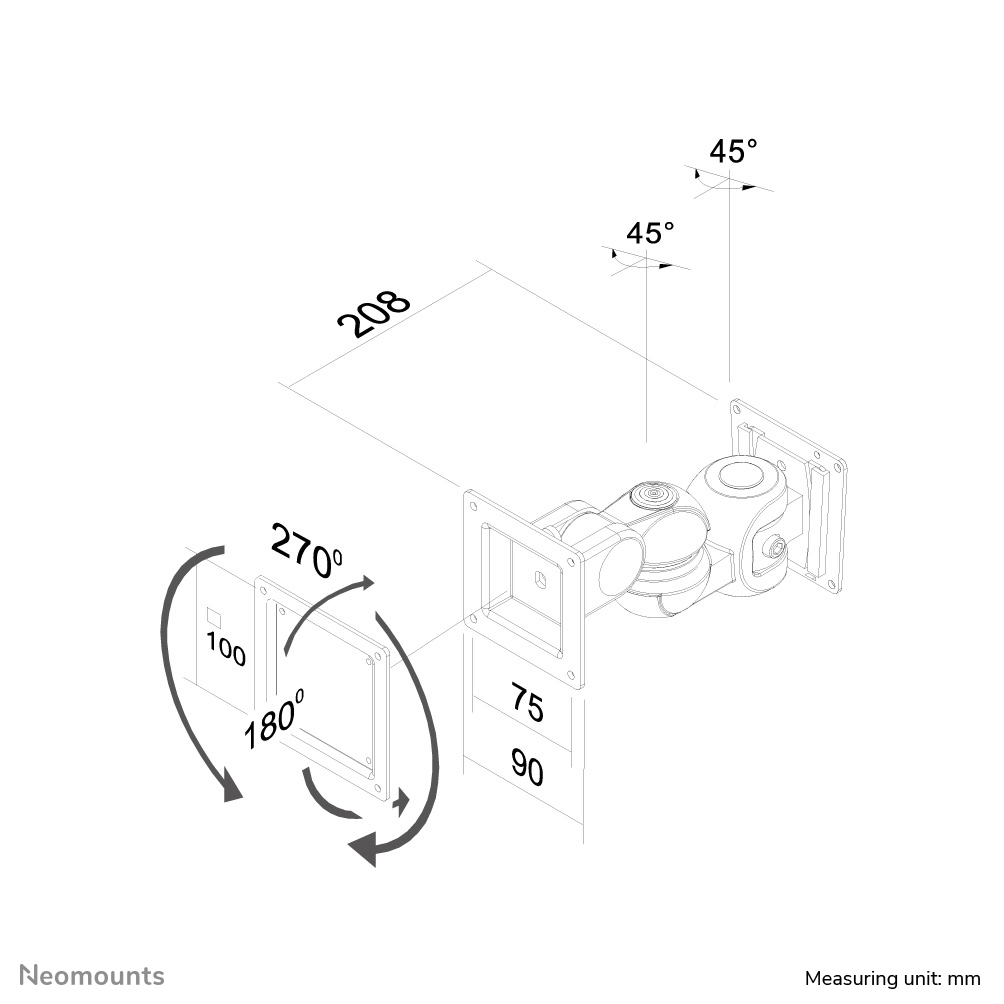 LCD Monitor Arm (fpma-w910) Wall Mount 191.5mm Length Silver