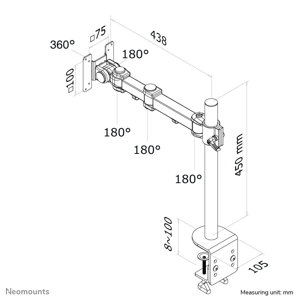 LCD Monitor Arm (fpma-d960) 5 Movements 434mm Length Black