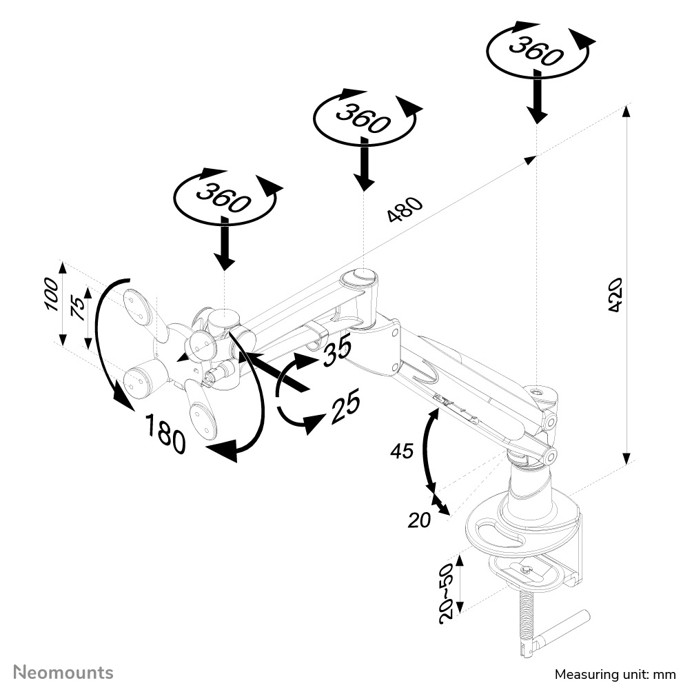 LCD Monitor Arm 5 Movements 580mm Length Silver