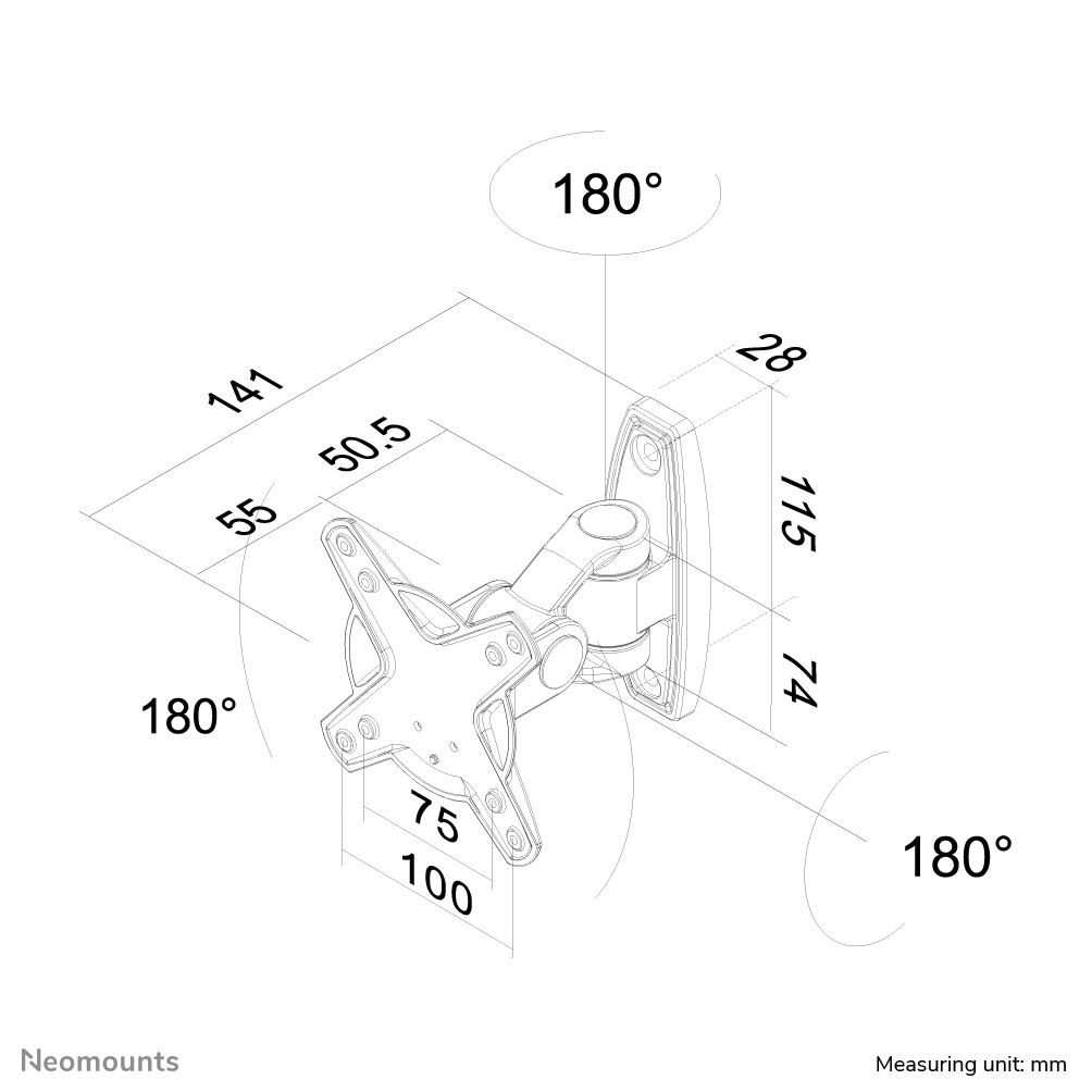 LCD Monitor Arm (fpma-w1010) Wall Mount 191mm Length Silver