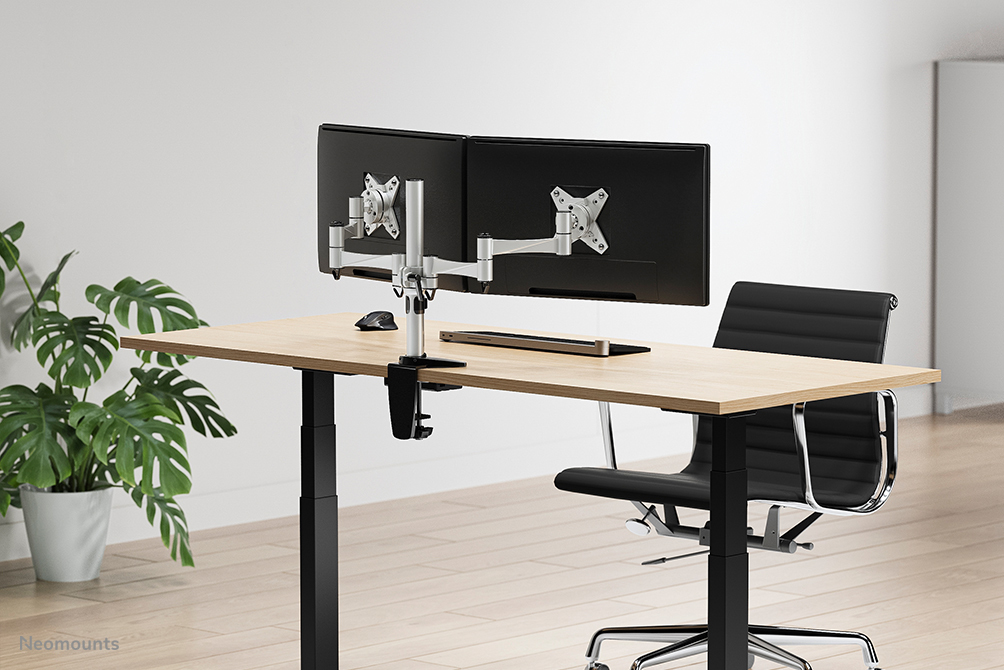 Dual Monitor (10-27in) Desk Mount (clamp & Grommet) - Full Motion - Height Adjustable - Silver