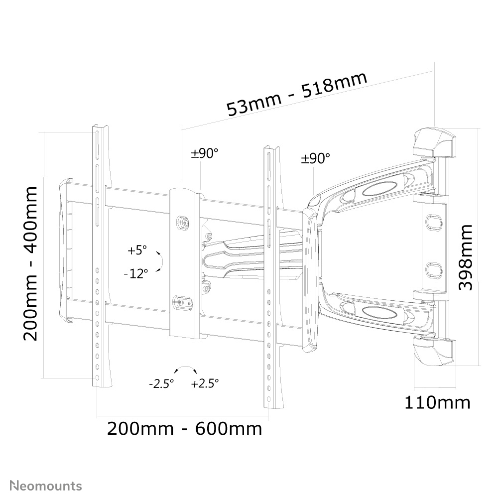 Flatscreen Wall Mount (3 Pivots& Tiltable) Silver 32-52in (led-w700silver)