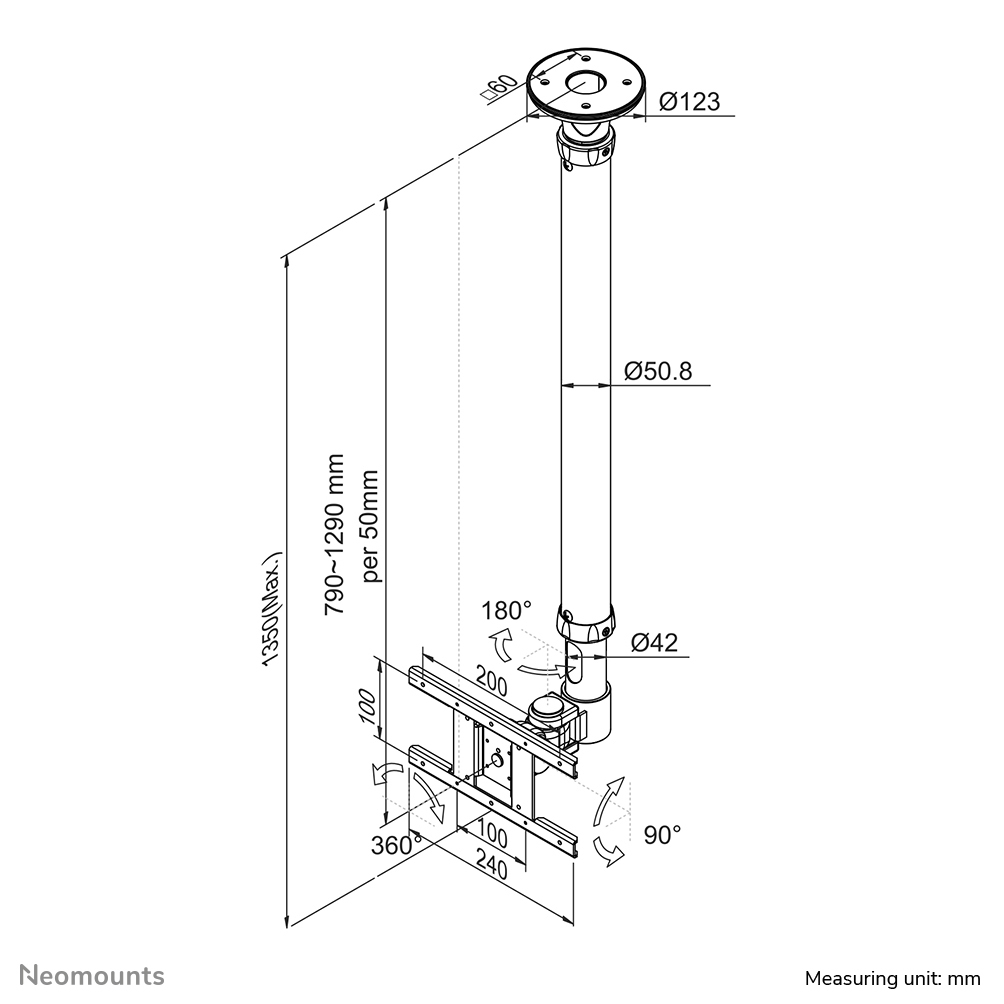 Flatscreen Ceiling Mount Height:79-129cm (fpma-c100white)