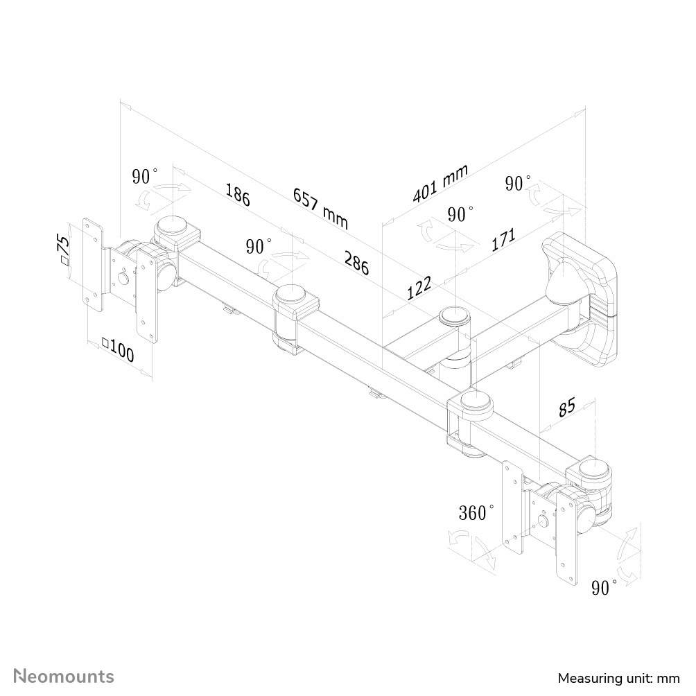 Flatscreen Wall Mount (dual. 3 Pivots & Tiltable)