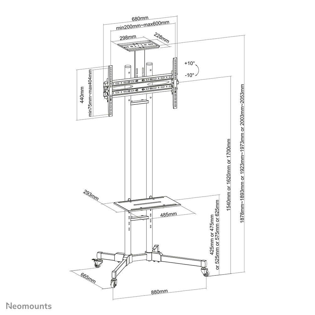 Mobile Flatscreen Floor Stand Height 155-170cm