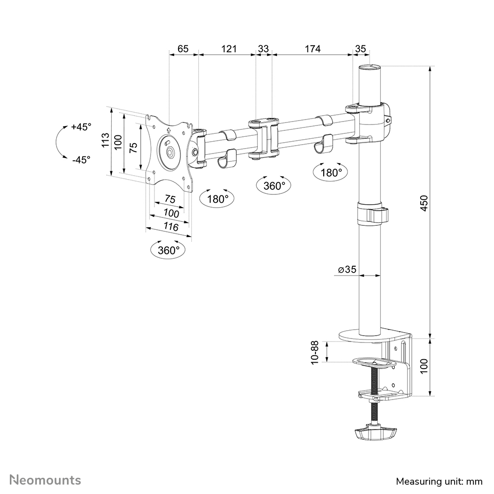 Monitor Mount - Desk - 1 monitor - Full Motion - 10 to 30in - Silver