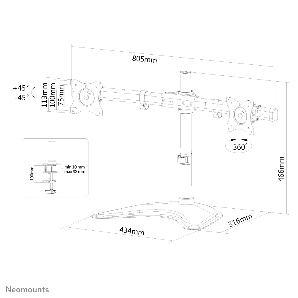 Monitor Mount - Desk - 1 Monitor - 10 To 27in Black