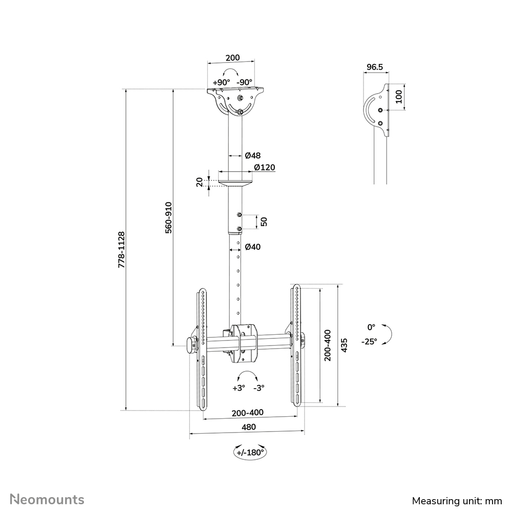 Monitor Mount - Ceiling - 1 Monitor - 32 To 60in - Black