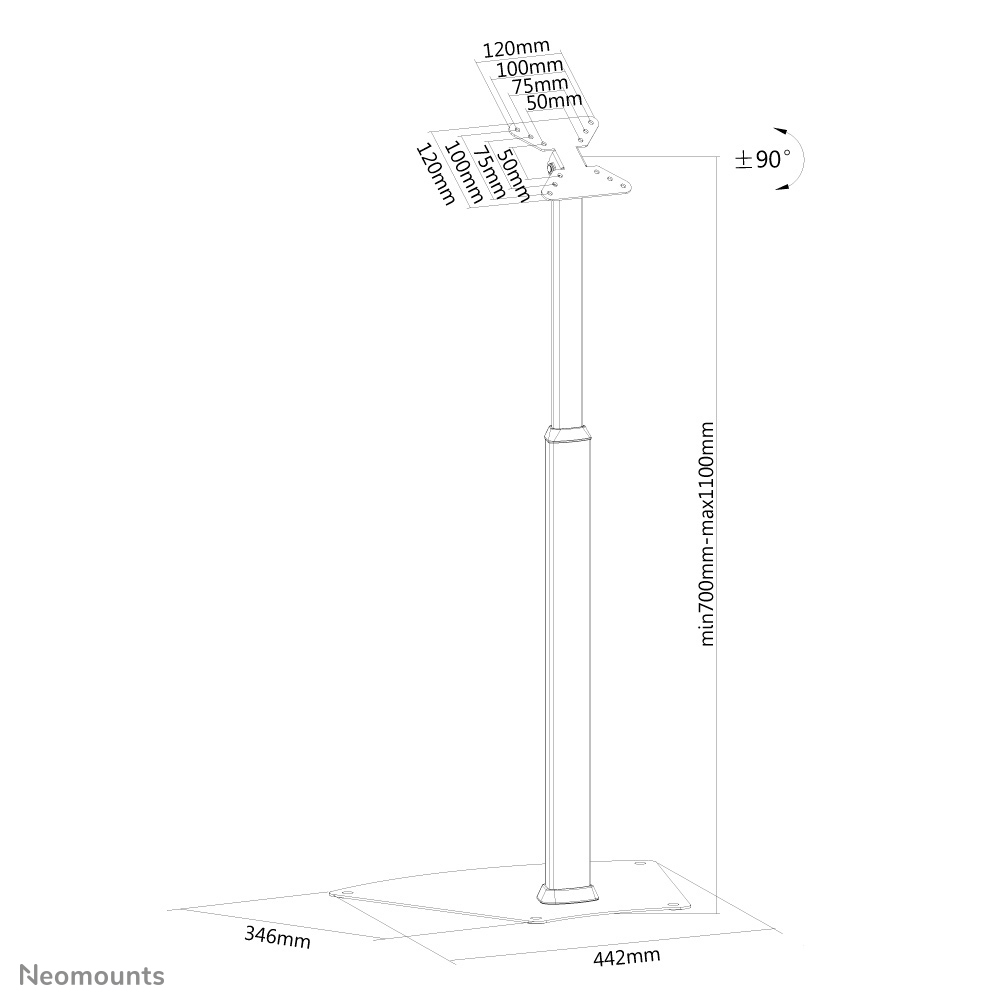 Flat Screen Floor Stand Height 70-110 Cm Silver
