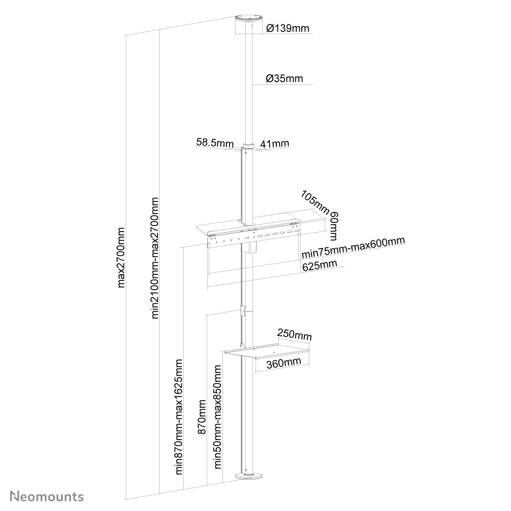 Flat Screen Floor-to-ceiling Mount Silver