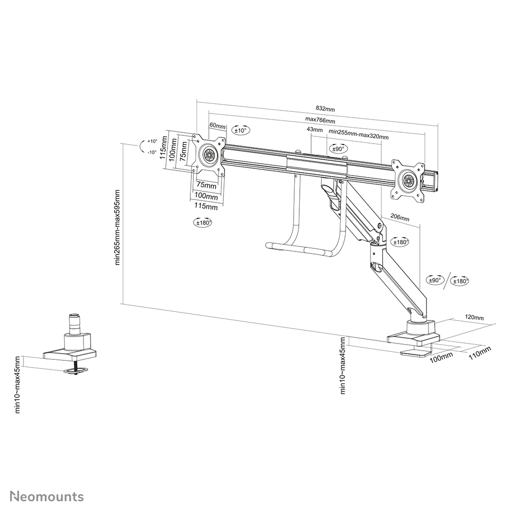 Monitor Mount - Desk - 2 Monitor - Full Motion - 10 To 32in - White