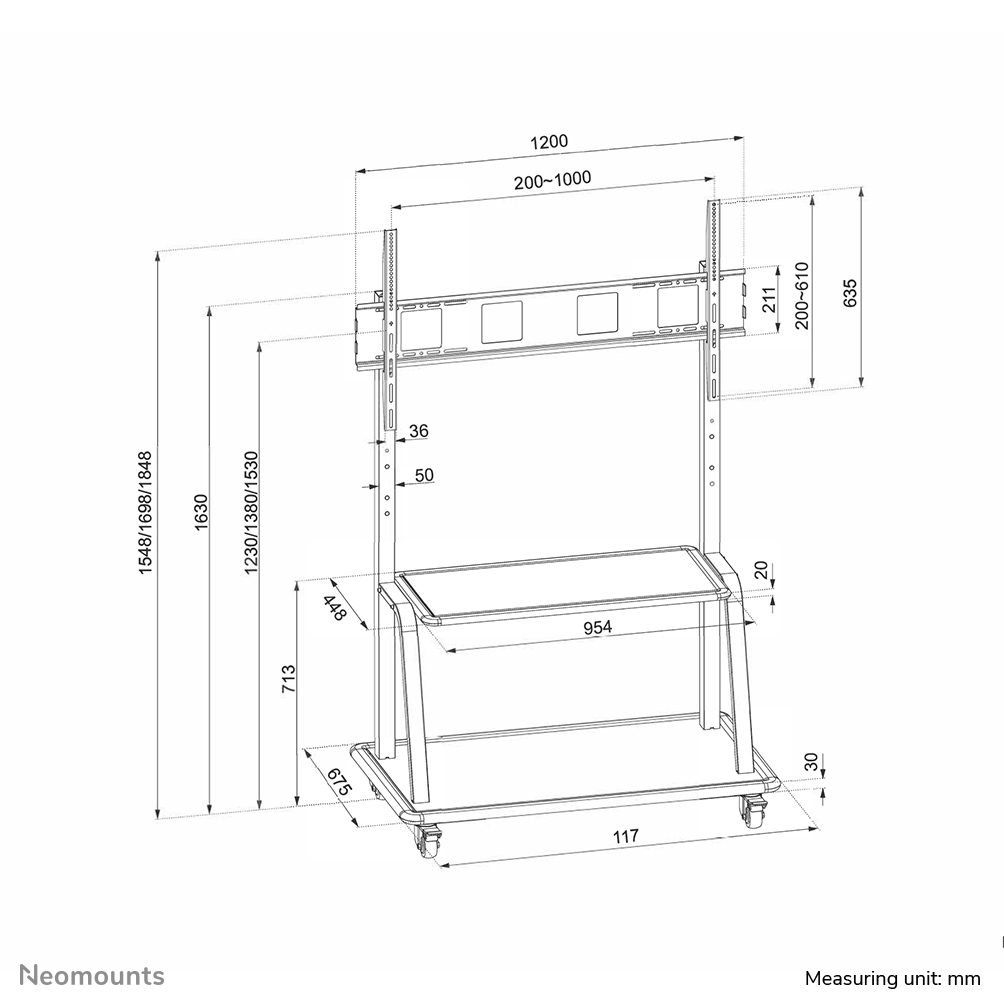 Mobile Flat Screen Floor Stand Trolley (ns-m4000black)