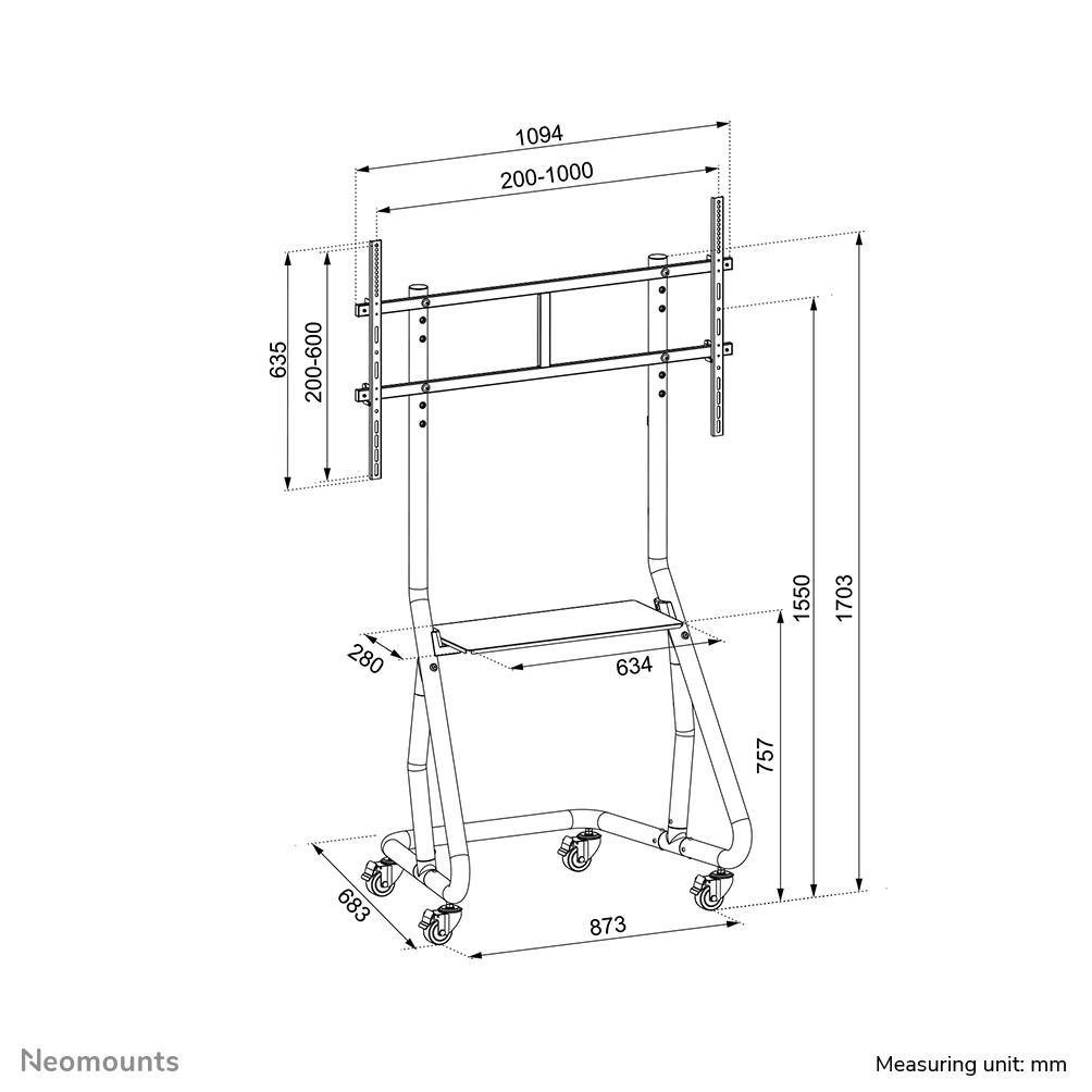 Mobile Flat Screen Floor Stand Trolley Height 152-169 Cm