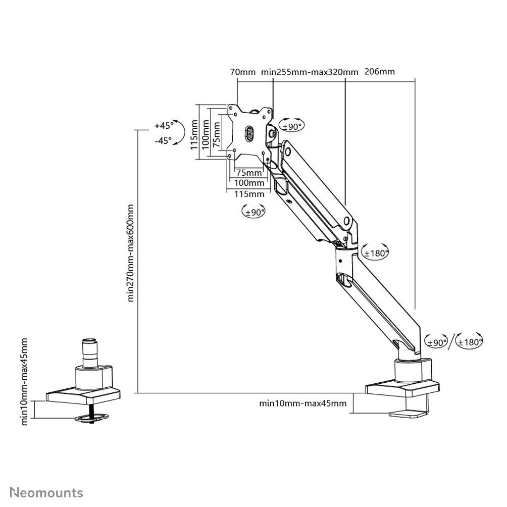 Flat Screen Desk Mount (10-49i) Desk Clamp/grommet Black