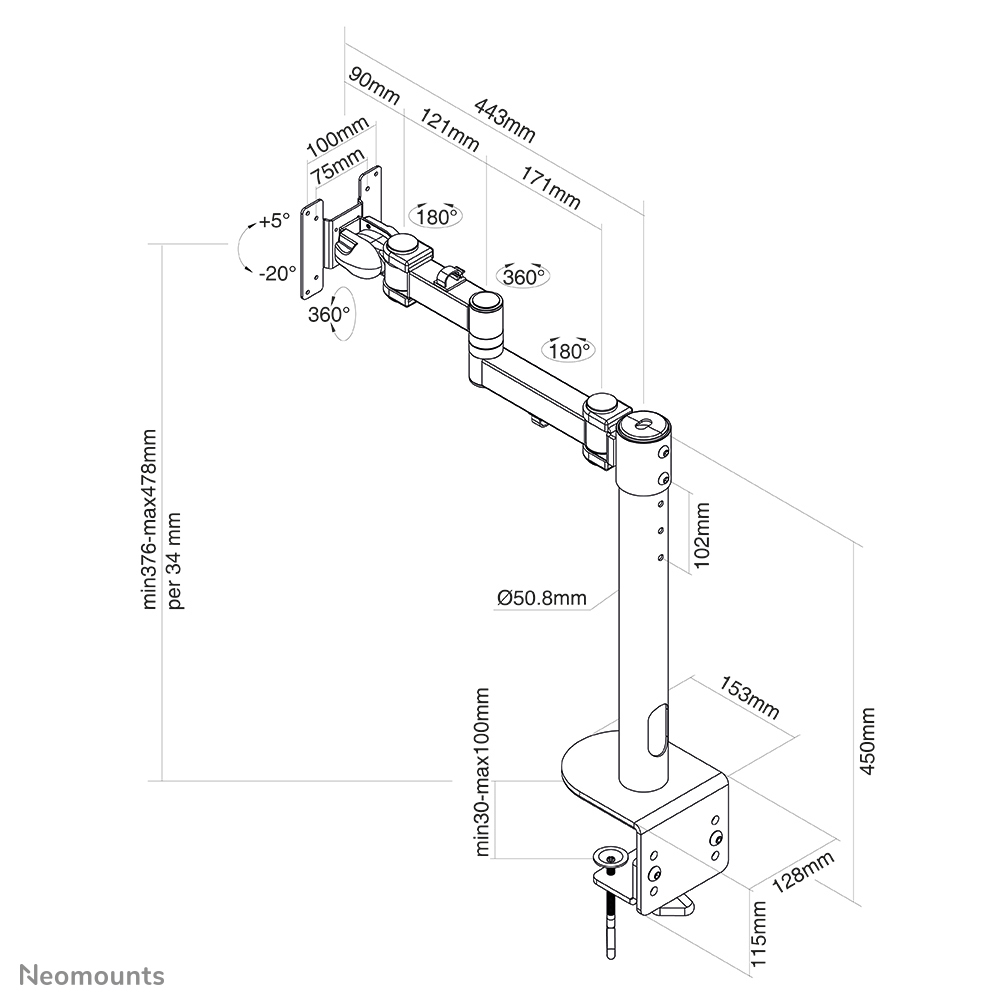 Flat Screen Desk Mount (clamp) high capacity Screen Size: 10in-49in Black