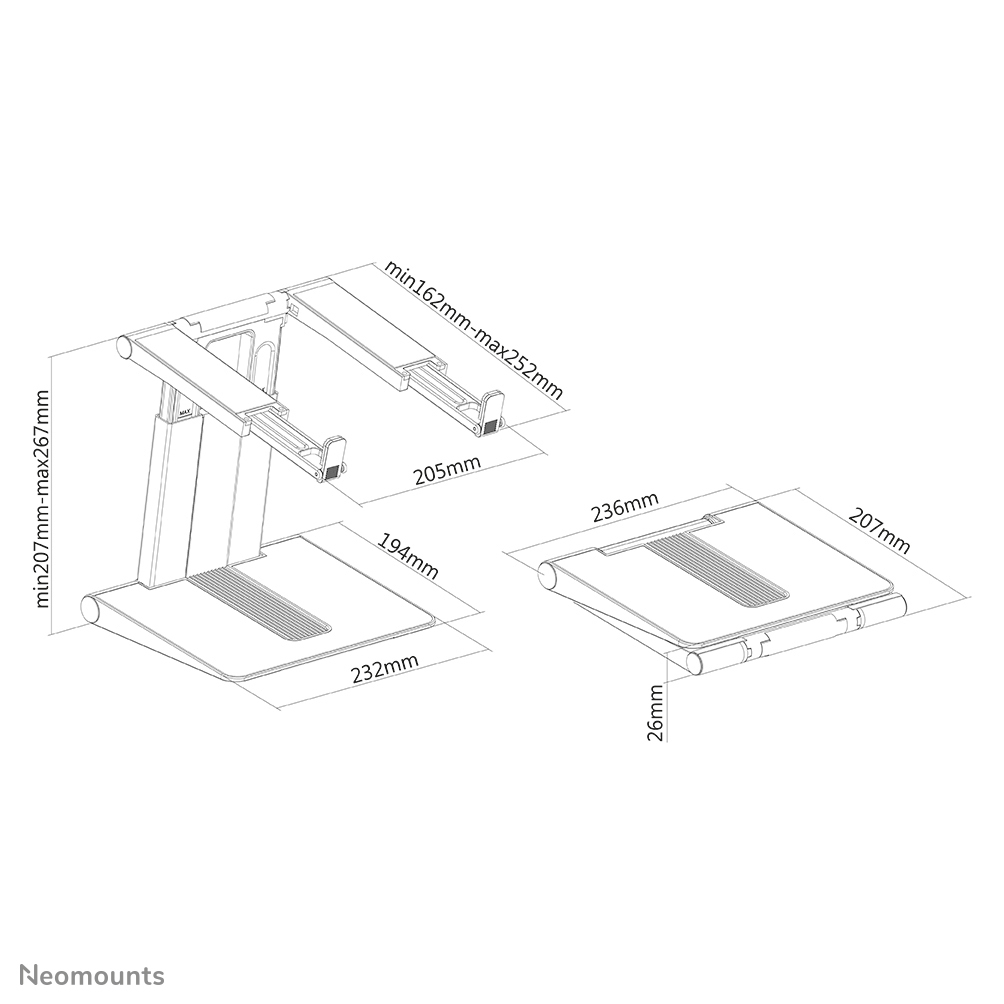 Foldable Laptop Stand - Silver/ Black 10-16in