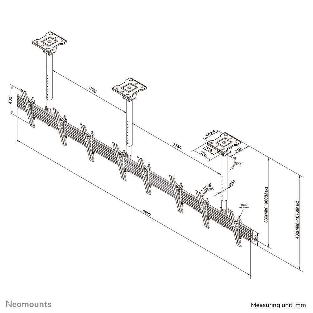 Menuboard Ceiling Mount For Four 32in-55in/65in  Screens - Black
