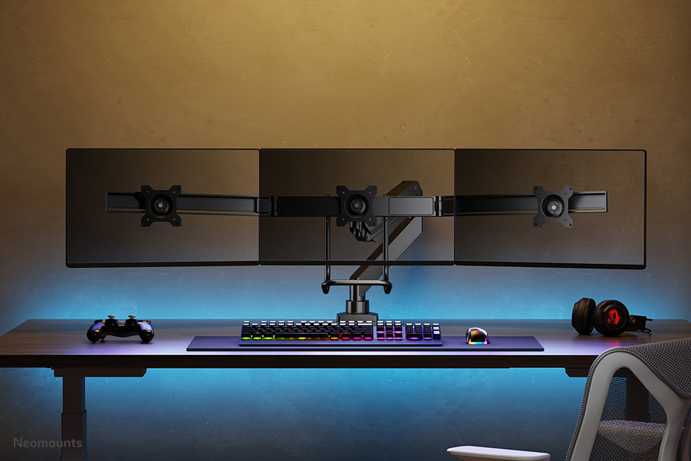 Full Motion Dual Desk Mount With Crossbar And Handle Height Adjustable Gas Spring- Black