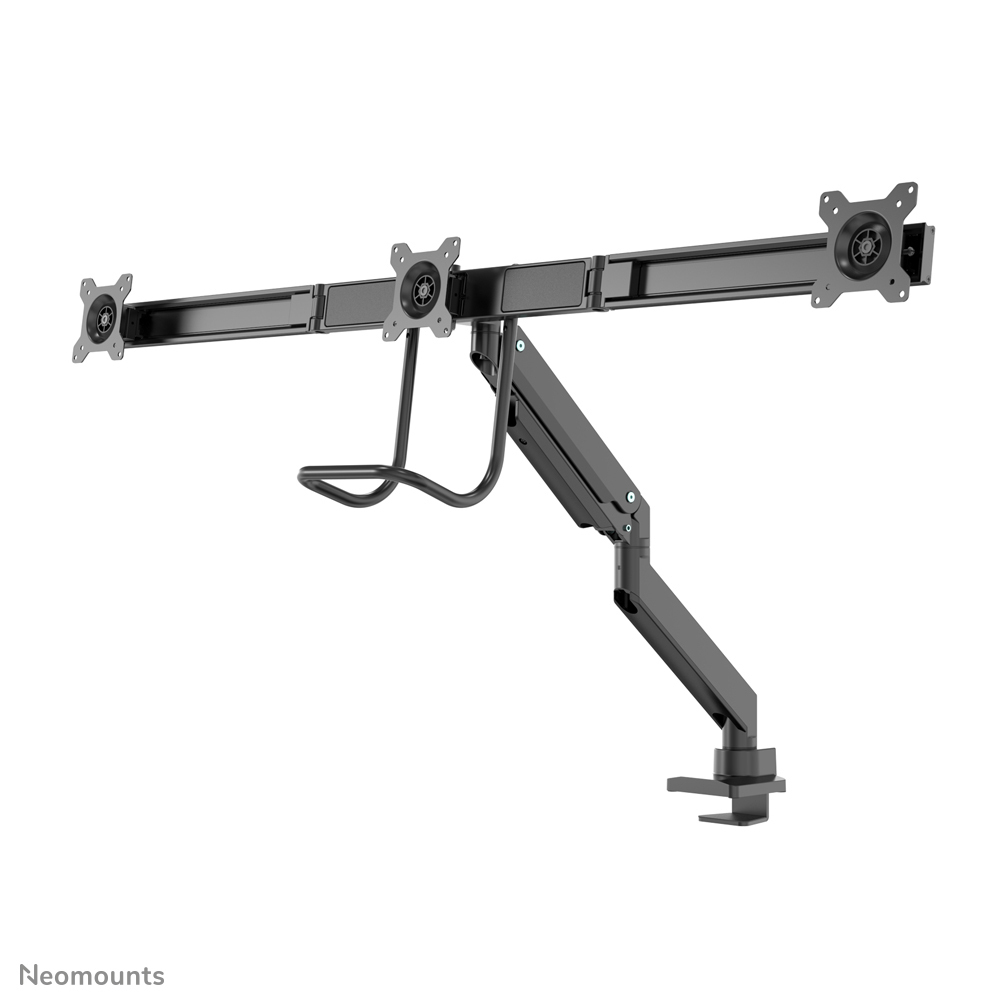 Full Motion Dual Desk Mount With Crossbar And Handle Height Adjustable Gas Spring- Black
