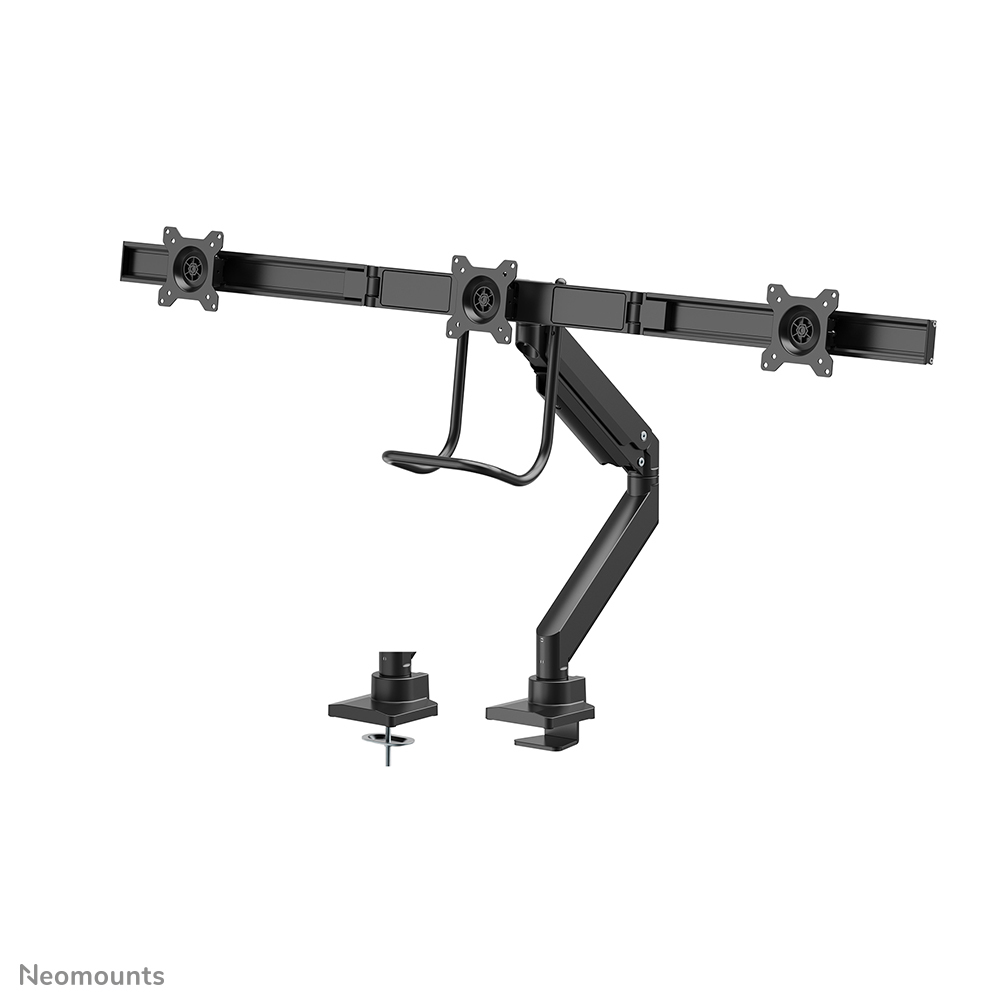 Full Motion Dual Desk Mount With Crossbar And Handle Height Adjustable Gas Spring- Black