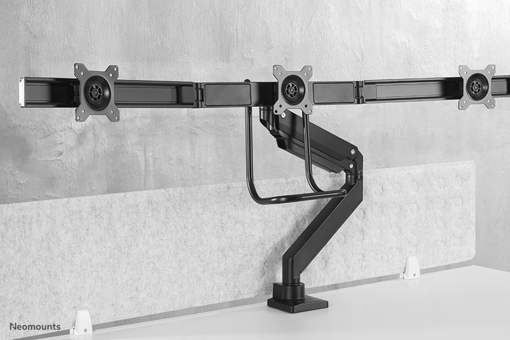 Full Motion Dual Desk Mount With Crossbar And Handle Height Adjustable Gas Spring- Black