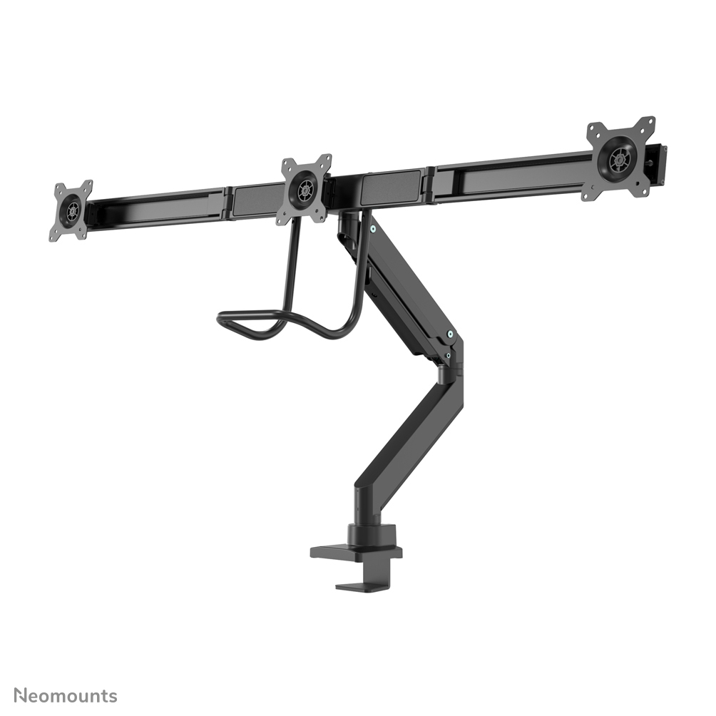 Full Motion Dual Desk Mount With Crossbar And Handle Height Adjustable Gas Spring- Black